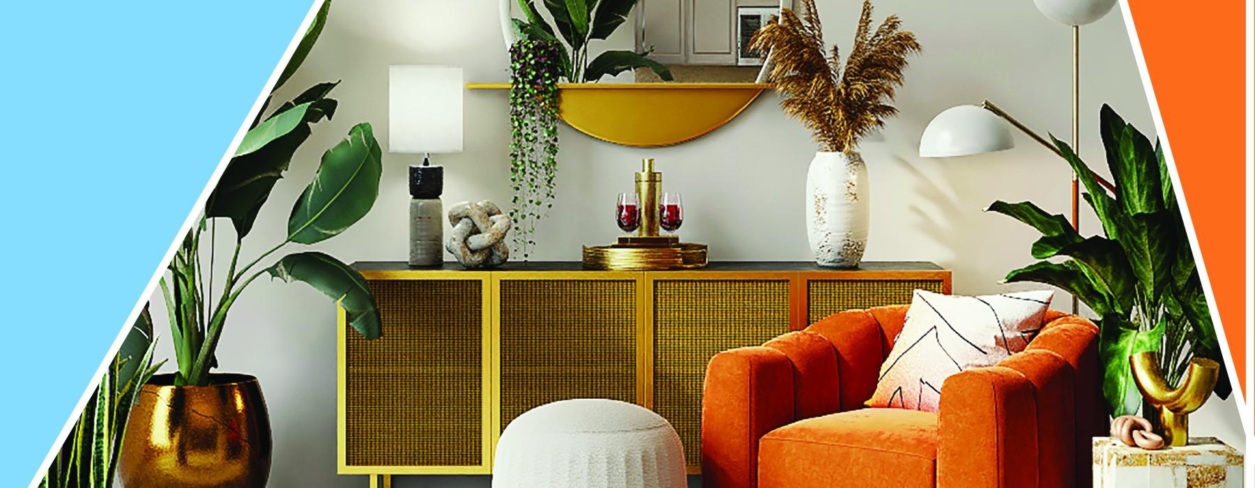 a living room with a couch and a table