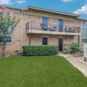 a courtyard with a mail area